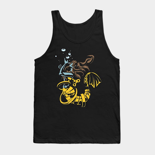 Mechanical Mermaid for Halloween Tank Top by Gold Wings Tees